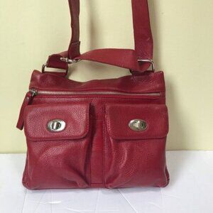 Danier Leather Pockets Crossbody Shoulder Bag Red Handbag Silver Minimalist Tote
